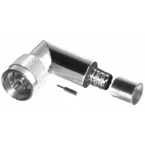 Original Image: RF Industries – RFN-1009-3F Coax Connector; N Male Right Angle; Crimp; Silver Body Plating; For RG-9, Belden 8242, Belden 8268