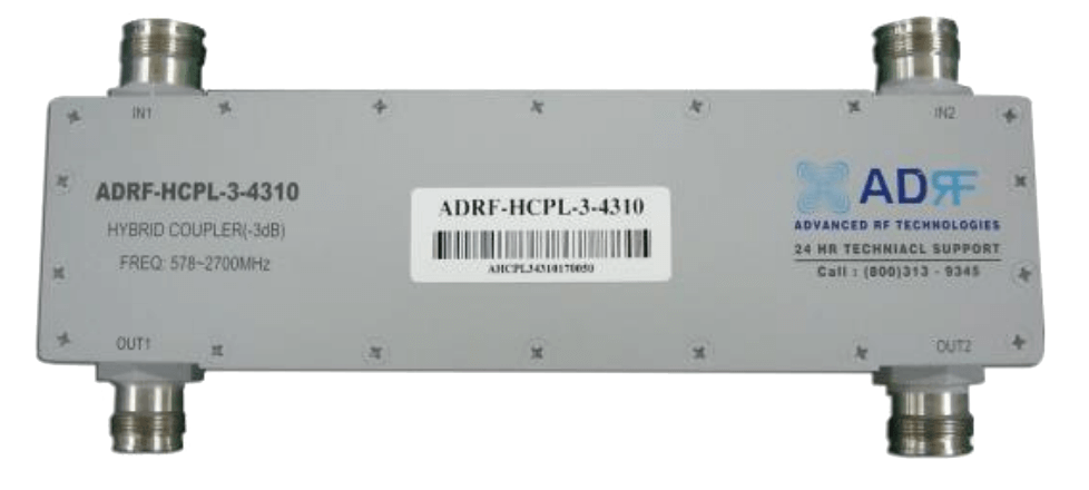 Original Image: ADRF – 3dB 2×2 Hybrid Coupler (617-2700 MHz, 100 W) (4.3-10 Female) (PIM: -155dBc @ 2*20W)